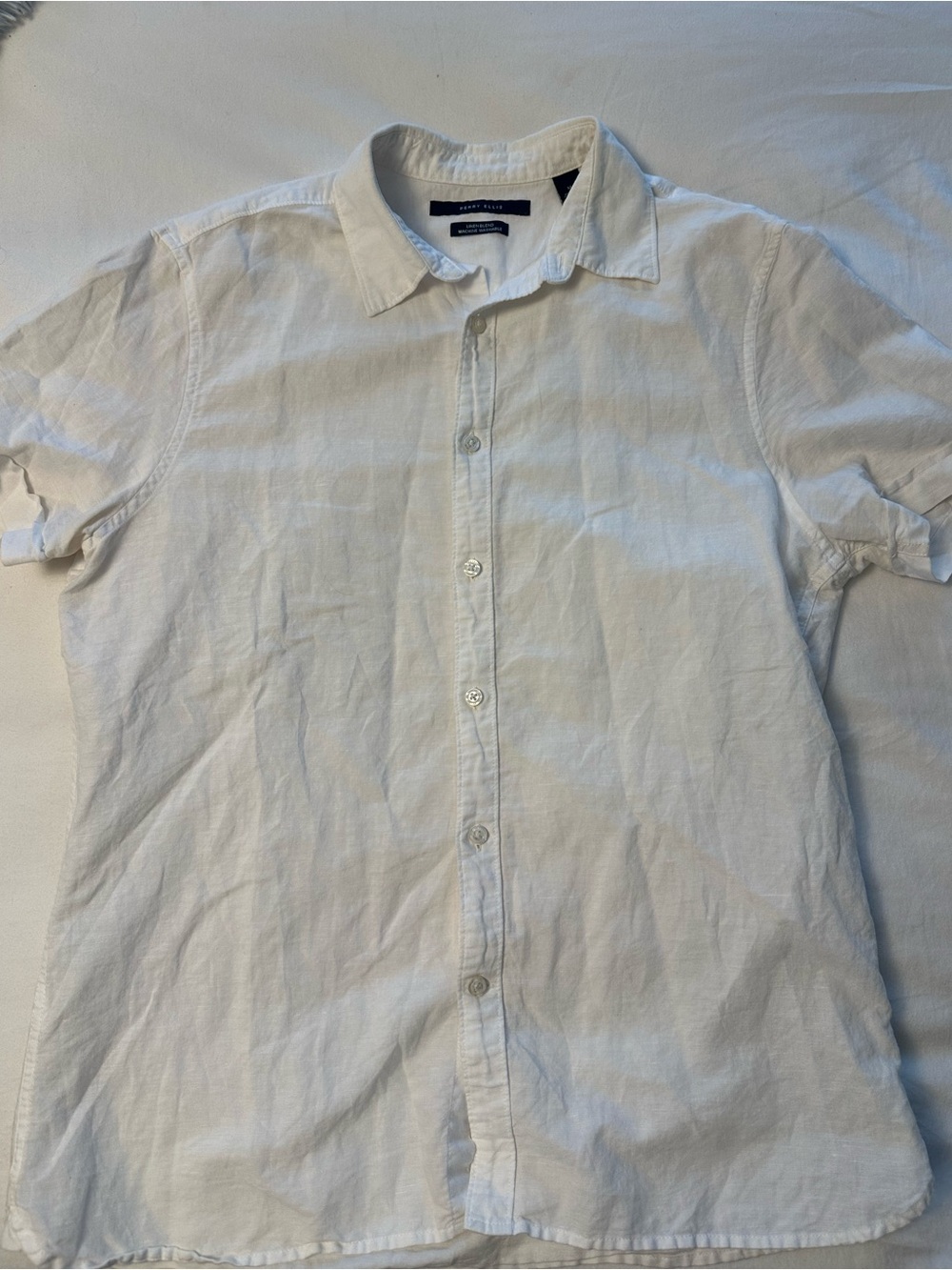 Perry Ellis White Linen Short-Sleeve Button-Down Shirt